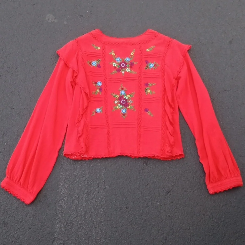 Free People Hand Stitched Delicate Floral Woman's Top XS
